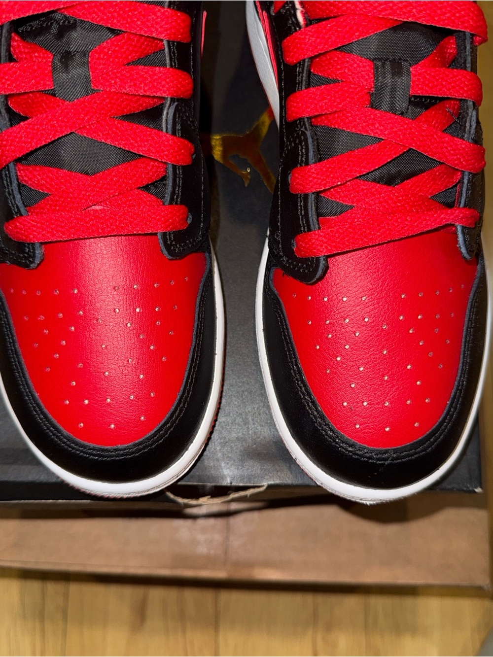Air Jordan 1 Mid Youth Red and Black Mid-Top Sneakers - Picture 6 of 11